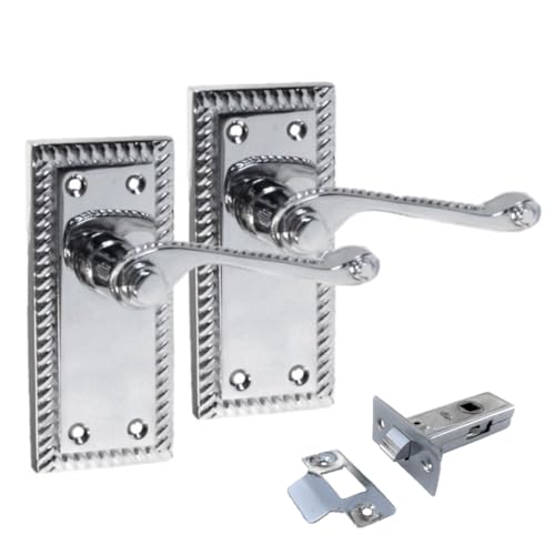 Epsom Door Handle Georgian Scroll Lever Set Chrome Finish Includes Tubular Mechanism for Interior Use 1 Pair