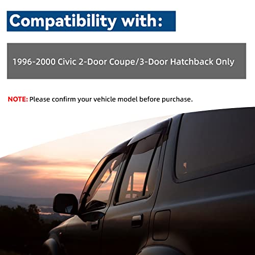 Lqqdp 2Pcs Front Smoke Sun/Rain Guard Outside Mount Tape-On Window Visors Compatible With 96-00 Civic 2-Door Coupe/3-Door Hatchback #TOP3