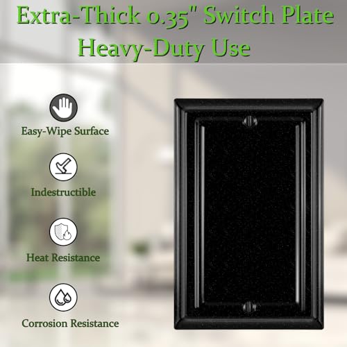 Kinahen Decorative Metal Outlet Cover and Light Switch Cover,Switch Plate and Wall Plate Cover, 3.15" x 4.88" Mid-Size Multiple Styles Thick and Durable (Black, 1 Gang Blank 4 PK) by kinahen - Used condition - Image 3