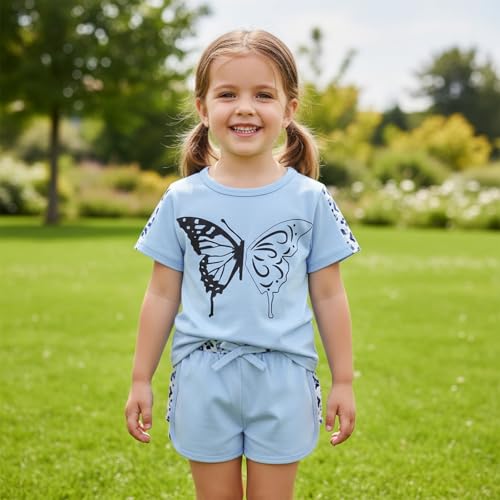 Image of Toddler Girl Clothes Kids Summer Outfits Short Sleeve Leopard-Print T-Shirt and Shorts 2 Piece Set 2-8 Years