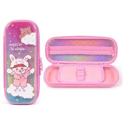 Image of WISHKEY Pencil Box for Kids Cute Cartoon Hardtop Pencil Case with Zipper Large Capacity Stationery Organizer Box for School Boys & Girls Durable Waterproof Pencil Pouch Random Design /Color