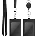 2 Pack Badge Holders, Vertical PU Leather ID Badge Card Holder with 1 Clear ID Window, with Detachable Neck Lanyard Strap and Retractable Badge Reel ID Card Holders Set