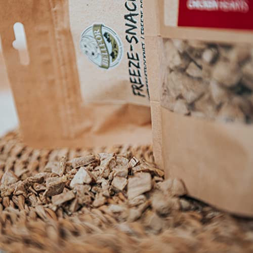 Bellfor Leckerbissen für Hunde Hühnerherzen Hundefutter - 50 g. Gefriergetrockneter Hundesnack. Getreidefreies Hundeleckerli, proteinreich und leicht verdaulich, ohne künstliche Zusätze.