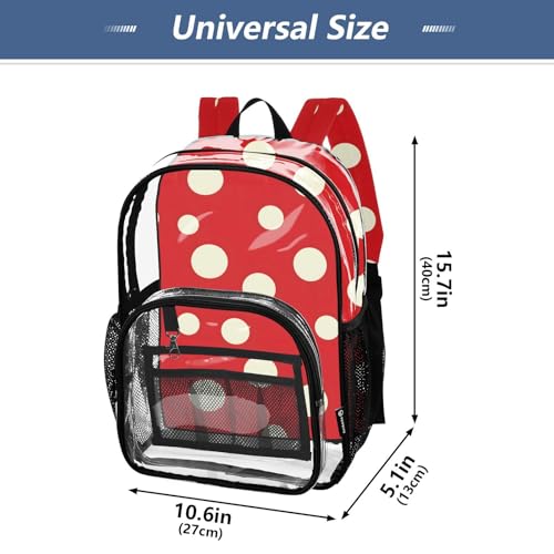 Red Polka Dots Clear Backpack for School Heavy Duty PVC Transparent Bookbag See Through Backpacks for Girls Boys School Stadium Events College4
