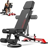 WFLGFT Weight Bench for Home Gym, Adjustable Workout Bench with Flat, Decline, Incline for Full Body Workout, Heavy Duty 1800lb Capacity, Commercial Weight Bench with Removable Leg Pad and Elbow Support
