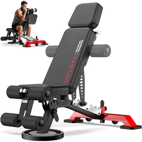Commercial Adjustable Weight Bench Heavy Duty 1800LBS Workout Bench for Home Gym Flat Decline Incline Bench Press with Removable Leg and Elbow Support for Full Body Strength Training