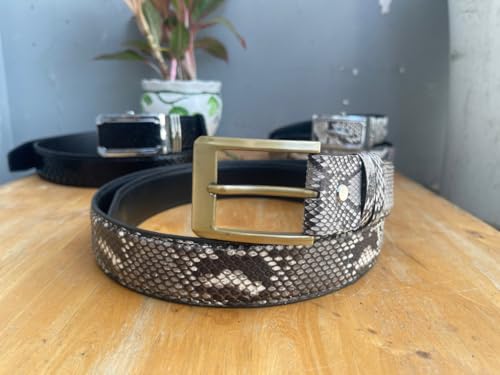 Genuine python snake belly leather Men's buckle belt, genuine men's belt, strap width 1.57"...2
