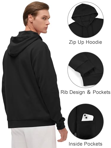 Men's Lightweight Zip Up Hoodie Long Sleeve Sweatshirt Athletic Slim Fit Basic Jacket with Pockets(Regular & Tall)3