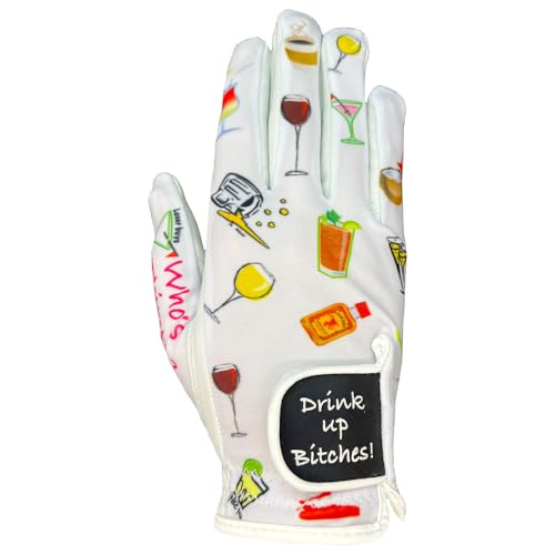 Giggle Golf Women's Golf Glove (Large, Worn On Right Hand, Drink Up Bitches!)
