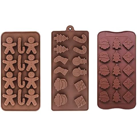 3 Pack Christmas Chocolate Mold Trays, Nonstick Silicone Chocolate Candy Baking Moulds for Xmas Party with Shapes of Christmas Tree, Snowflake, Snowman, Gingerbread Man, Santa Claus Cover
