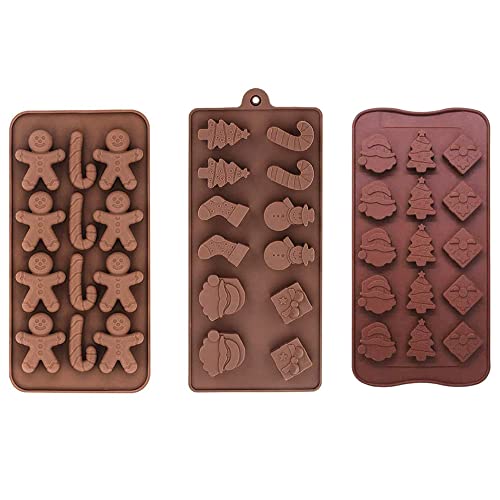 3 Stück Weihnachtsschokolade Formen, Antihaft-Silikon Schokoladen-Backformen für Weihnachtsfeiern, mit Formen von Weihnachtsbaum, Schneeflocke, Schneemann, Lebkuchenmann, Weihnachtsmann Cover