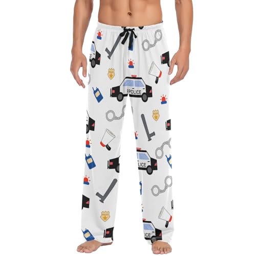 Police Car Pajama Pants Horn Handcuff Intercom Men's Pajama Bottoms Lounge Sleepwear PJs Casual Lightweight Sleep Pants L