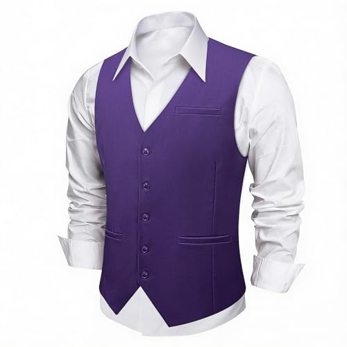 DiBanGu Mens Purple Suit Vest Business Dress Waistcoat with 2 Pockets V-Neck Tuxedo Vests for Formal Wedding Purple XL
