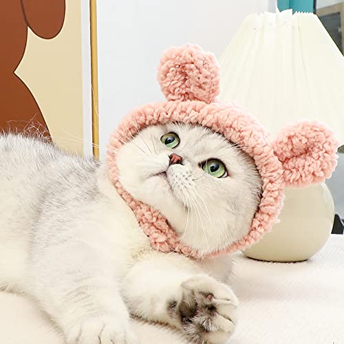 Joicee Cute Cat Costume Warm Bear Hat For Cat Adjustable Soft Small Pet Headwear Bear Hat For Cat Puppy Dog (Pink) #TOP4