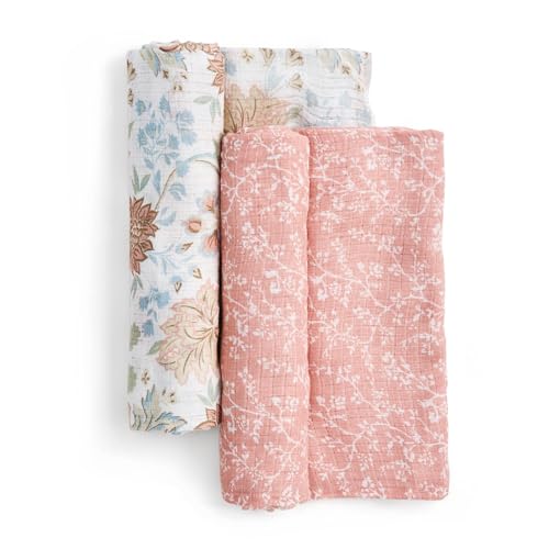 Image of aden + anais Essentials Silky Soft Bamboo Muslin Swaddle, Breathable Baby Blanket, Ideal for Boys, Girls, Newborns, Babies & Infants, Receiving Blanket, Lightweight Wrap, 2 Pack, Victorian Flowers