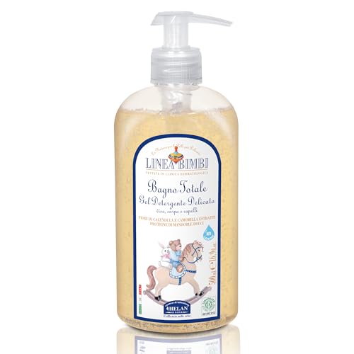 Helan, Linea Bimbi BIO, Gel Detergente Delicado Bebé, Gel de Ducha y Champú sin Sulfatos ni Parabenos ni Siliconas, Gel de Baño Bebés con Almendras Dulces, Flores de Caléndula y Manzanilla - 500 ml