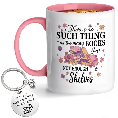 Orsefeliy Book Lover Gifts Set Creative Book Mug with Bookworm Keychain Ceramic Coffee Cup for Tea Hot Brew Novelty Bookish Gift for Writers Librarian and Reading Lover