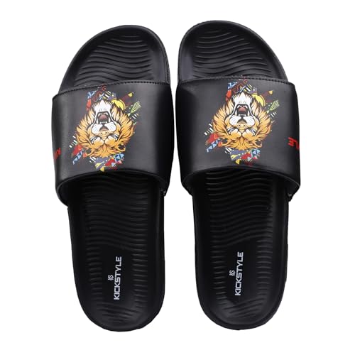Image of Men's Slider with Lion Design | Comfort Footbed | Extra Soft Doctor Recommended Chappals | Stylish Designer Textured Sole | Lightweight Comfortable Slip-On Slippers KS 2006