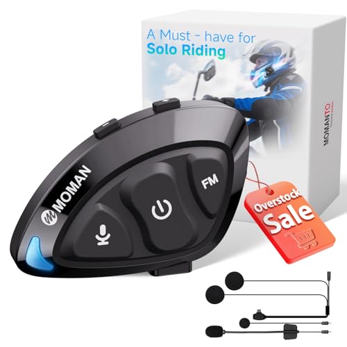 Moman Motorcycle Helmet BT Headset-Ultrathin RS-S Motorbike Helmet Speaker Hands-Free Call 1000mAh Battery Dual Noise Cancellation with Hi-Fi Soft/Hard Mic/IPX6/FM/Headphone for Solo Riding