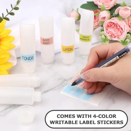 12PCS Travel Kit - 8 Pcs Travel Size Toothpaste Tubes 1 oz, Refillable Squeeze Bottles with 4 Funnels & Colorful Labels, Leak Proof Portable Containers for Lotion, Makeup, Toiletries4