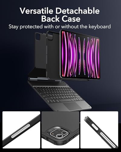 Image of ESR iPad Pro 12.9 Case with Keyboard, Easy-Set Magnetic Stand, Portrait /Raised Modes for iPad Pro 12.9 (6th /5th /5th /3rd), Removable Protective Case, Rebound 360 Series, Charcoal Grey