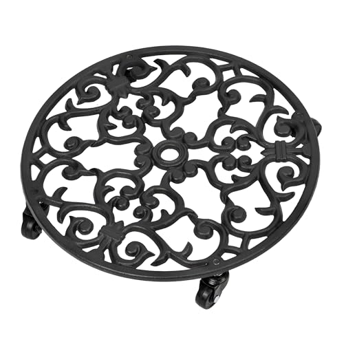 DIVCHI Plant Stand Heavy Duty Metal Flower Pot Holder with Wheels Decorative Round Plants Holder Indoor & Outdoor Garden Patio Rolling Planter Stands