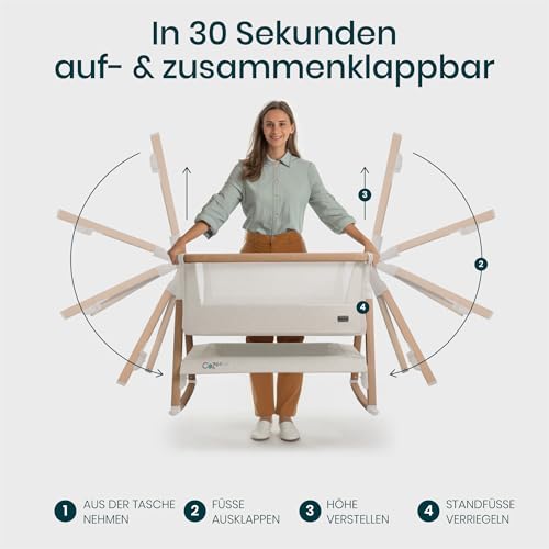 Tutti Bambini CoZee® Air Beistellbett Baby & Baby Reisebett mit Matratze - Kompakt faltbar mit Tasche - Atmungsaktive Matratze & 6-fache Höhenverstellung - 0-6 Monate (Walnuss & Naturweiß)