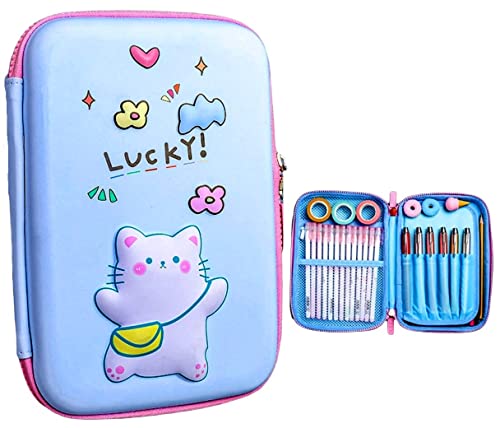 Image of FunBlast Pencil Pouch For Kids - Multi-Purpose Zipper Pencil Case, Pencil Box For Boys, Pen & Pencil Pouch Bag, Stationary Organizer For Kids, 3D Hardtop Eva Canvas Pencil Case (Cat, Multicolor)