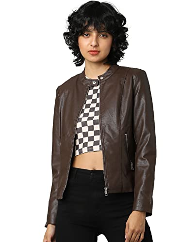 Image of ONLY Women Brown Leather Jacket
