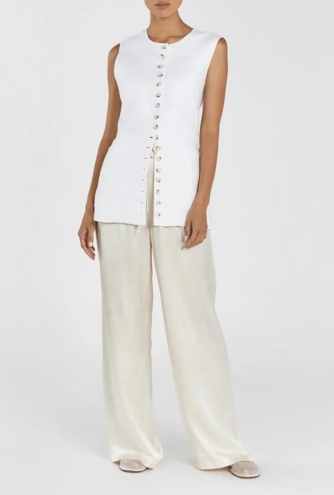 Women Cotton Linen Vest Summer Long Lightweight Button Down Sleeveless Casual Tank Tops with Drawstring4