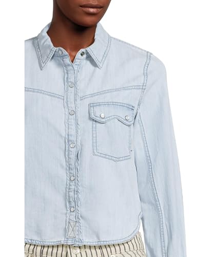 Free People Women's Shrunken Denim Indigo, Light Wash Faded4