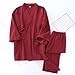 TianGiKi Men Pajama Set Short Sleeve Shirt and Long Pants Fashion Japanese Style Two Piece Outfits Kimono Bathrobe Sleepwear Wine