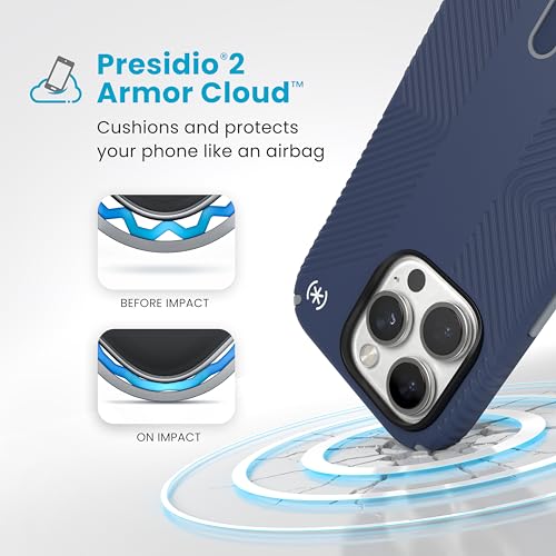 Image of Speck Blue iPhone 16 Pro Case MagSafe and ClickLock - Slim Phone Case iPhone 16 Pro - iPhone 16 Pro Phone Case - Presidio 2 Grip - Coastal Blue /Dust Grey