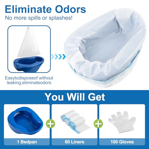 Bed Pan Set, Including 60 Liners and 100 Gloves. These bedpans are Comfortable for Both Women and Men and are Made of Thick, Oversized, Heavy-Duty PP Material. - Thumbnail 2