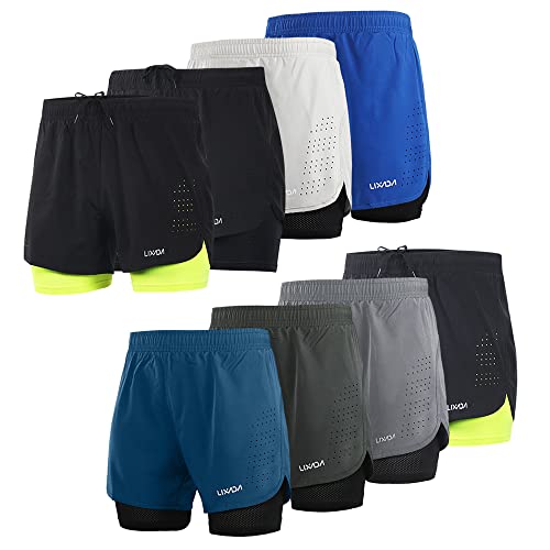 HUIOP Shorts de corrida masculinos 2 em 1 de secagem rápida respirável para exercícios de treinament