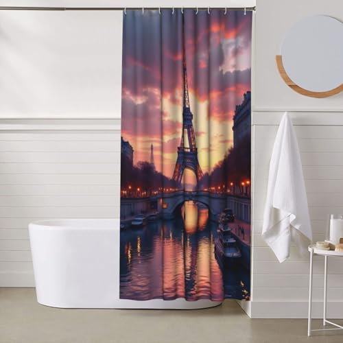 Rideau de douche anti-adhérence en tissu épais imprimé Eiffel n°26 résistant - 7