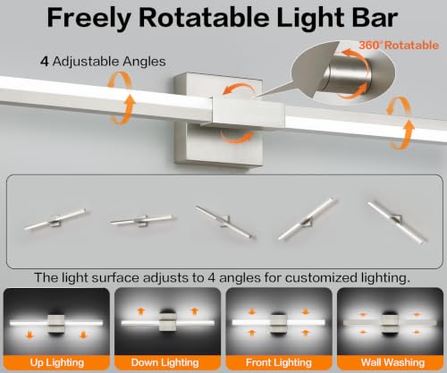 Image of SOLFART Vanity Lighting Fixtures 48-Inch: Brushed Nickel Dimmable Bathroom Light Fixtures Over Mirror, Built-in Dimmer, Thickened Aluminum Body, 360 Degree Rotation, ETL IP44