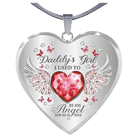 Ladies Stacking Necklace Fashion For Dad And Heart Necklace Daughter Angelss Heart Daddy' Angelss Wingsss Jewelry Necklace Keepsake Wing Dad Daughter Drop Memorial Angelss Necklaces & (A, One Size) Cover