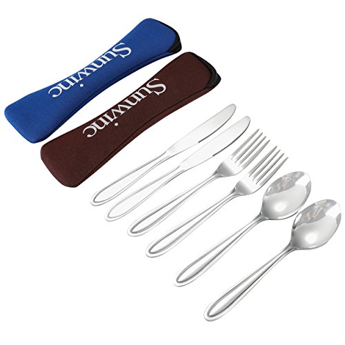 Sunwinc 2 Sets Camping Travel Utensil Set.Outdoor Portable Cutlery Set Silverware Knife Fork Spoon with Carrying Case,Stainless Steel Reusable Lightweight Flatware for Picnic Hiking Boating Work Lunch