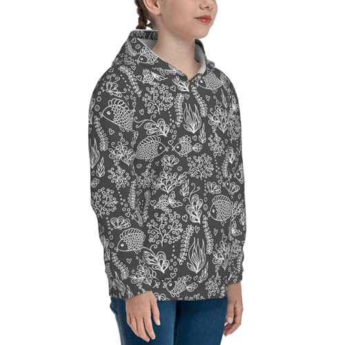 Ocean with Fishes Kid Hoodies Boys Sweatshirts Girls Pullover with Pocket 7