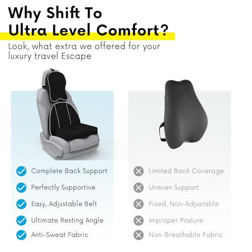 Image of Neckrest Back Support or Orthopaedic Cushion for Long Sitting with Ergonomic Design Made by High Density Memory Foam Used for Car or Office Chairs. (Midnight Black, Spine Support)