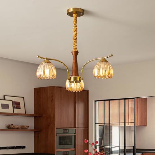 Suspension tulipe ambrée 3 lampes pour illuminer chaleureusement votre salle à manger - 3