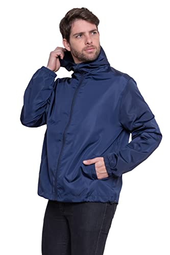 Jaqueta Corta Vento com Capuz e Revestimento Interno, Masculina (M, Azul-marinho)