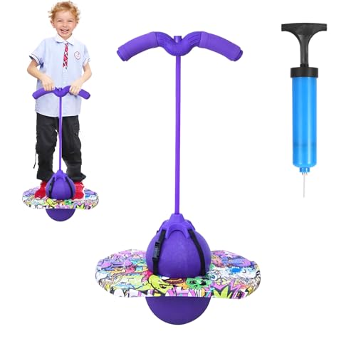 Saltador Niños, Pelota Saltarina Niños con Asa, Capacidad de Carga 100kg, Pogo Stick Adultos, para Entrenar el Equilibrio, Deporte y Fitness (Púrpura)