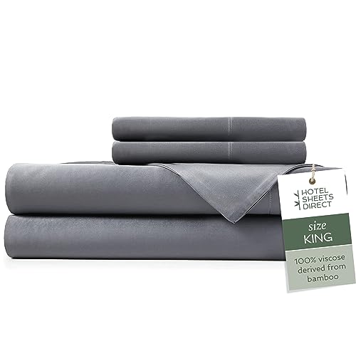 Image of Hotel Sheets Direct 4 Piece Bed Sheet Set King Size, 100% Viscose Derived from Bamboo Sheets Set with 2 Pillowcases, Cooling & Breathable Luxury Bedding, Moisture-Wicking & Silky Soft, Dark Gray