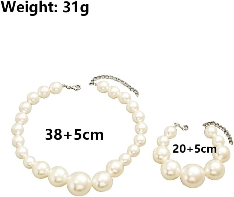 GIGB PBDK Chunky Pearl Jewelry Set for Women,White Pearl Choker Necklaces Pearls Bracelet Large Pearls Stud Earrings,Simple Formal Prom Costume Jewelry Sets - Image 2