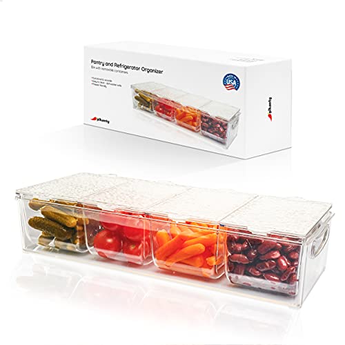 Image of Pikanty - Condiment Server with 4 Removable Containers and Lids - Ideal for Parties, BBQs, and Picnics, Dishwasher Safe, and Made in the USA