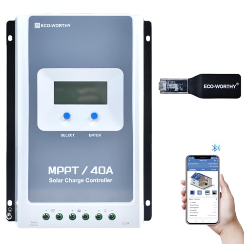ECO-WORTHY 40A MPPT Solarladeregler, 12V/24V Laderegler Solar mit LCD Display, Bluetooth APP Monitor ＆ RS485, 99% Ladeeffizienz für Lithium GEL SLA FLD Batterie