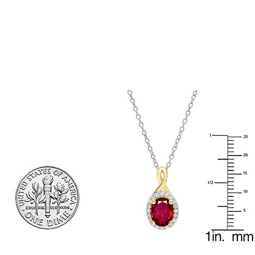 Dazzlingrock Collection 8X6mm Oval Created Gemstone & Round Diamond Womens Pendant (Silver Chain Included), 14K Solid Yellow Gold2