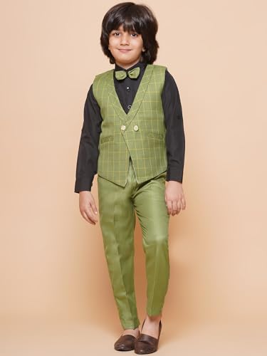 Image of AJ DEZINES Kids Cotton Blend Checkered Clothing Suit Set For Boys With Waist Coat